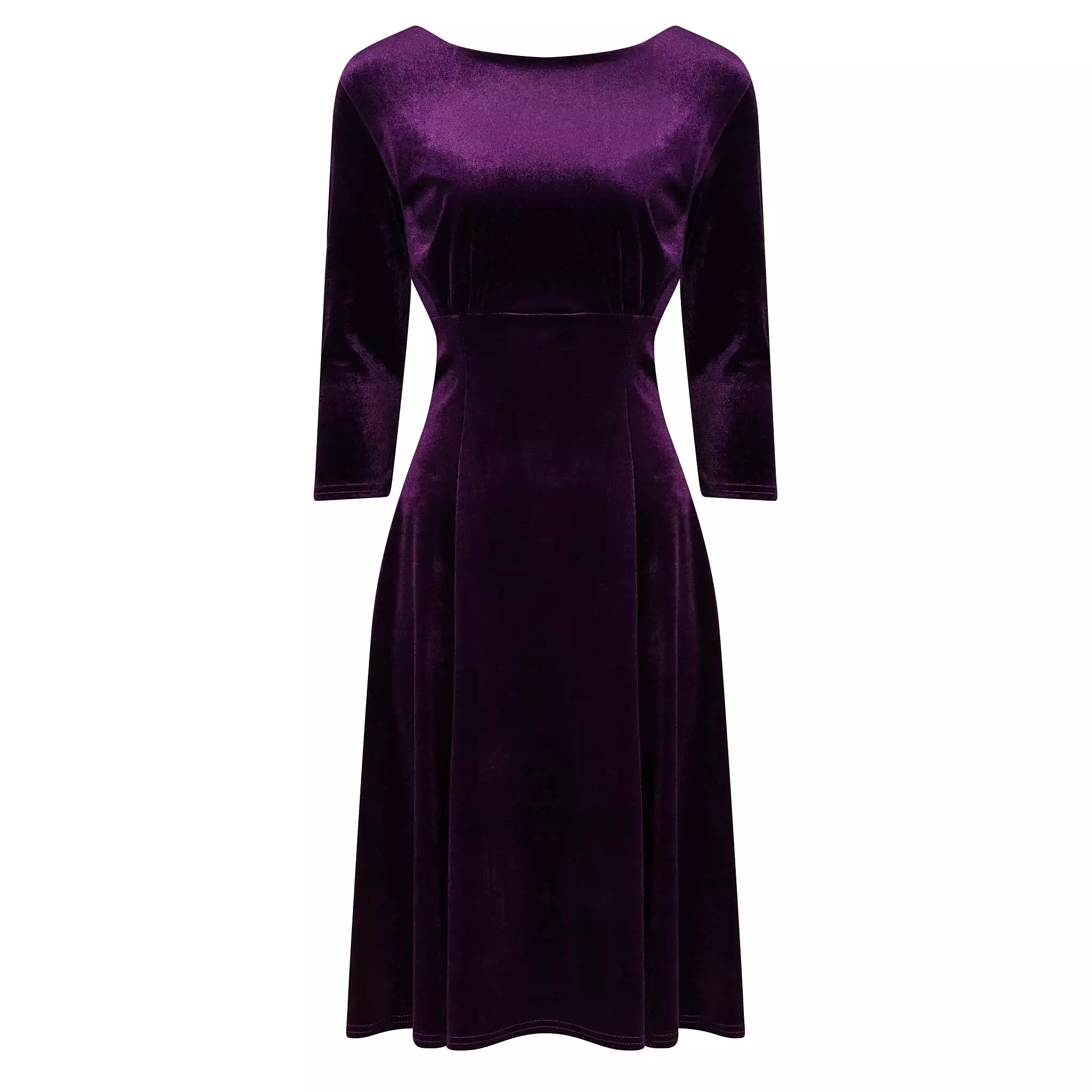 Purple Velour 3/4 Sleeve Vintage Swing Midi Dress