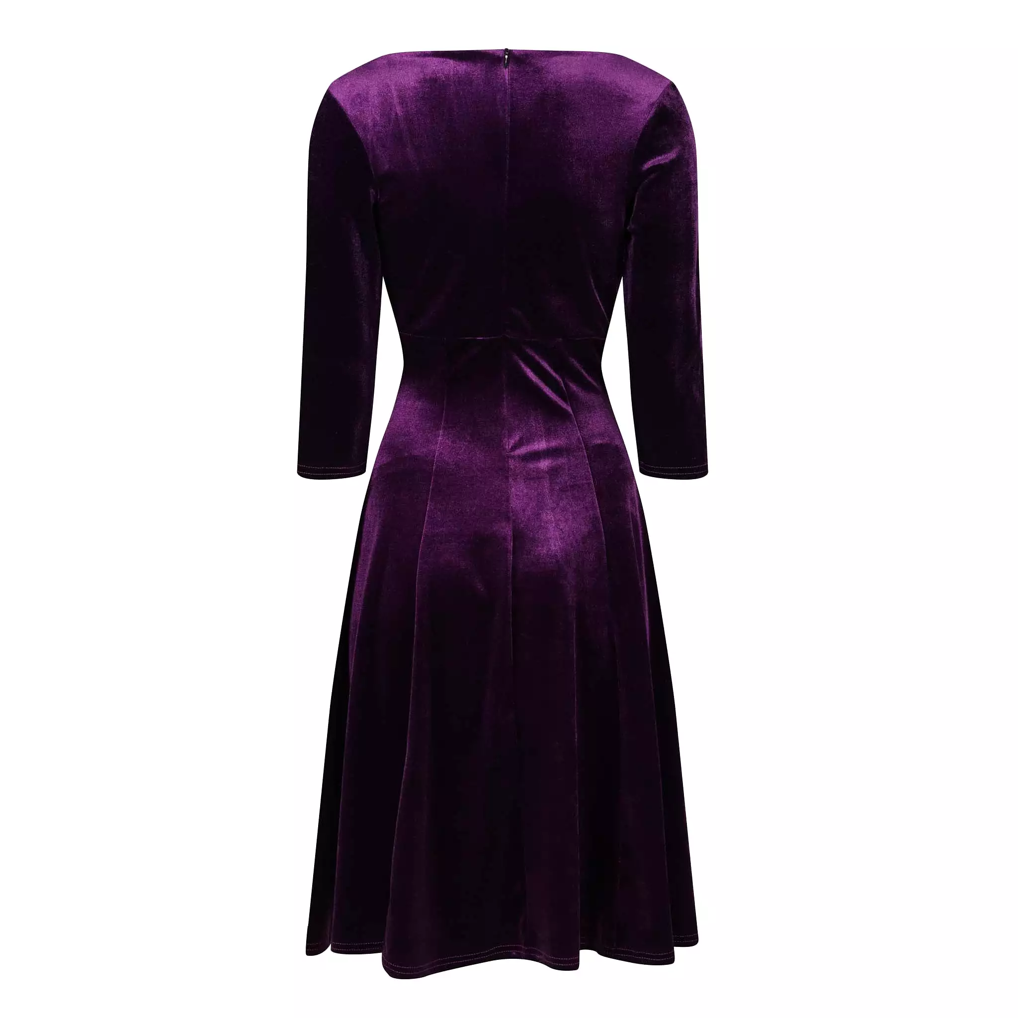 Purple Velour 3/4 Sleeve Vintage Swing Midi Dress