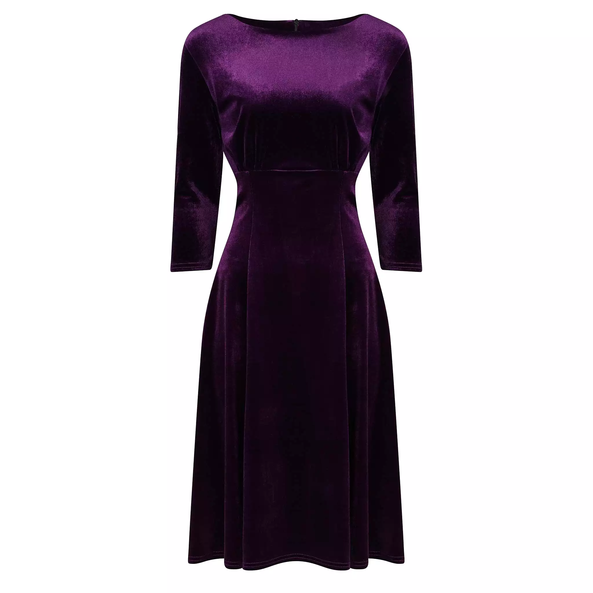 Purple Velour 3/4 Sleeve Vintage Swing Midi Dress