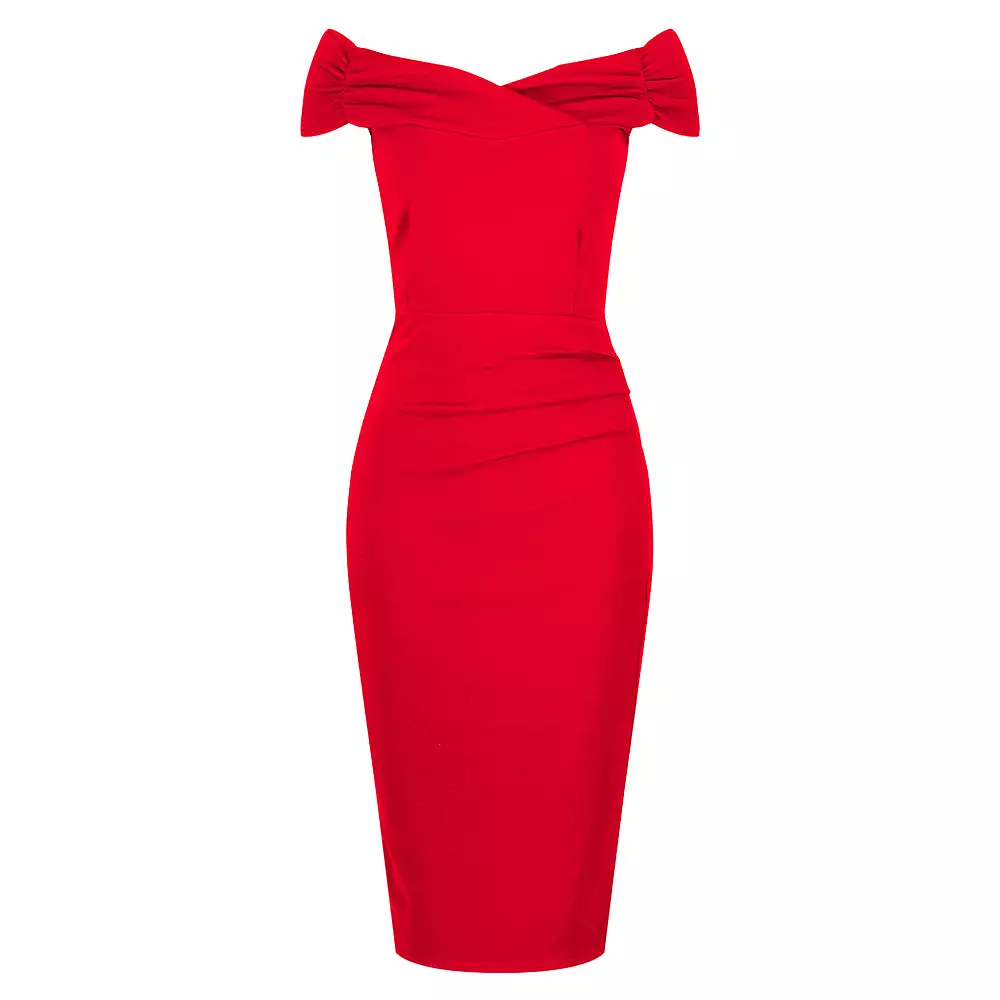 Red Cap Sleeve Crossover Top Bardot Wiggle Dress