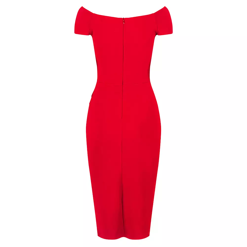 Red Cap Sleeve Crossover Top Bardot Wiggle Dress