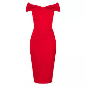 Red Cap Sleeve Crossover Top Bardot Wiggle Dress