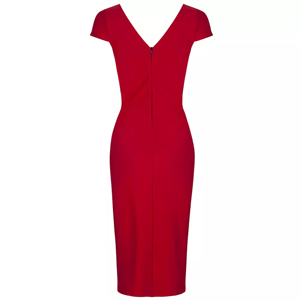 Red Capped Sleeve Bodycon Wiggle Dress