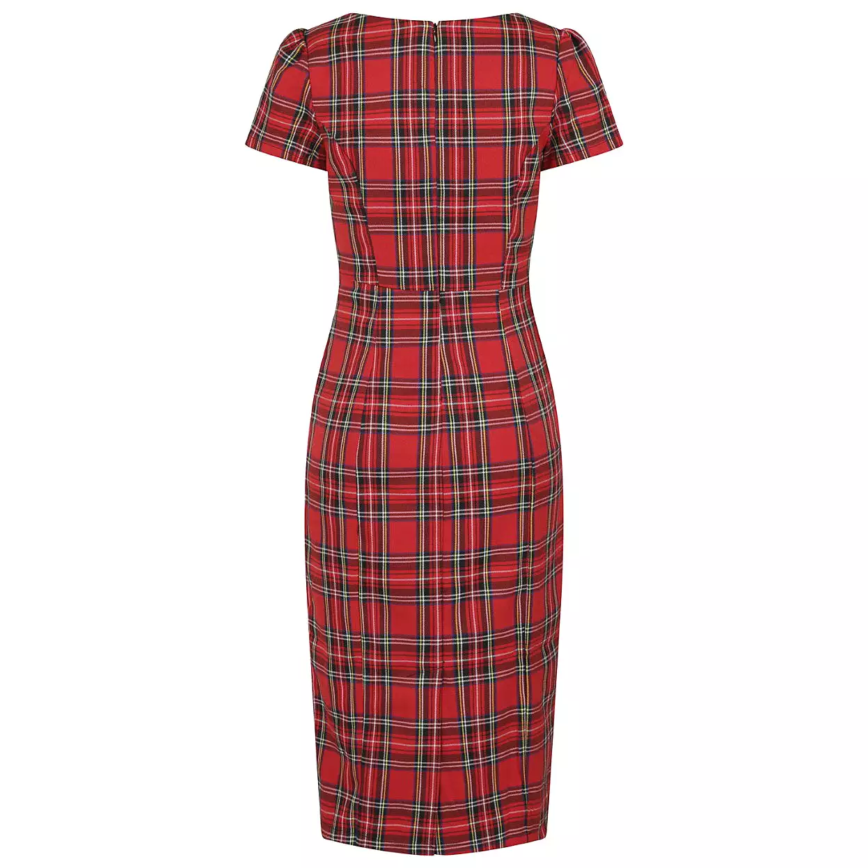 Red Highland Tartan Check Short Sleeve Wiggle Pencil Dress