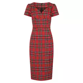 Red Highland Tartan Check Short Sleeve Wiggle Pencil Dress