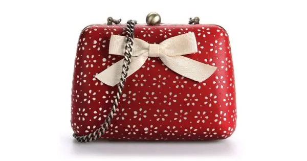 Red Vintage Hollow Out Pink Bow Glamorous Evening Clutch Purse Jewelry Box