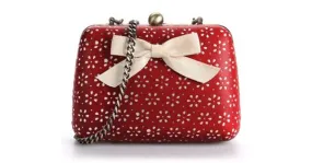 Red Vintage Hollow Out Pink Bow Glamorous Evening Clutch Purse Jewelry Box