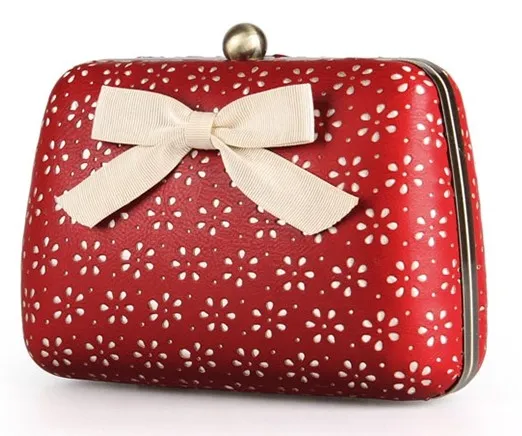 Red Vintage Hollow Out Pink Bow Glamorous Evening Clutch Purse Jewelry Box