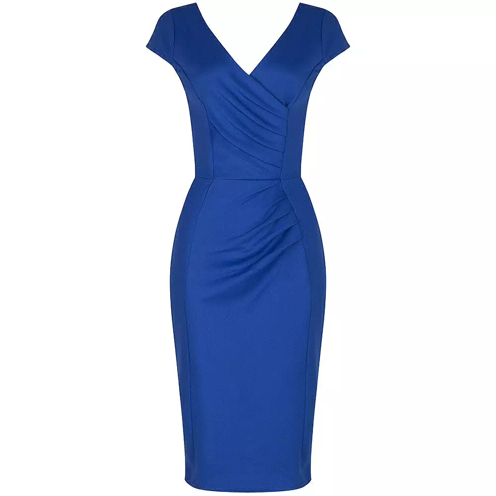 Royal Blue Capped Sleeve Bodycon Wiggle Dress