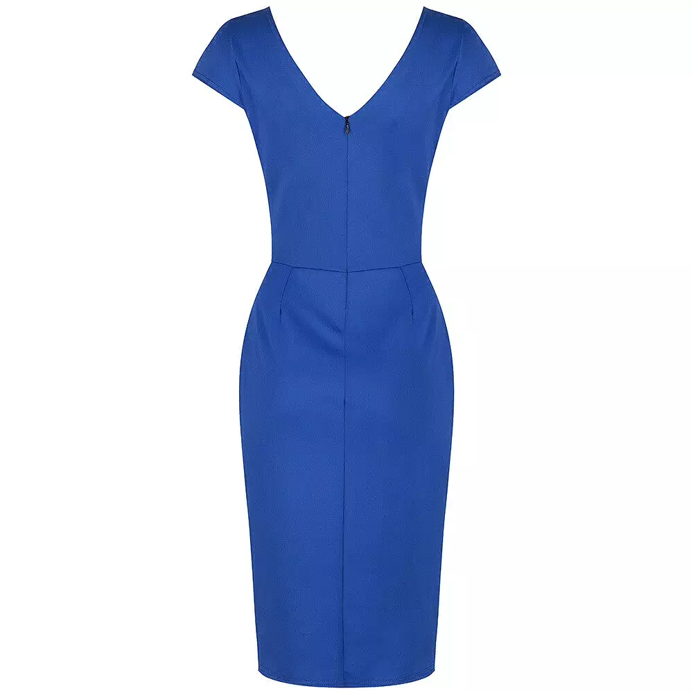 Royal Blue Capped Sleeve Bodycon Wiggle Dress