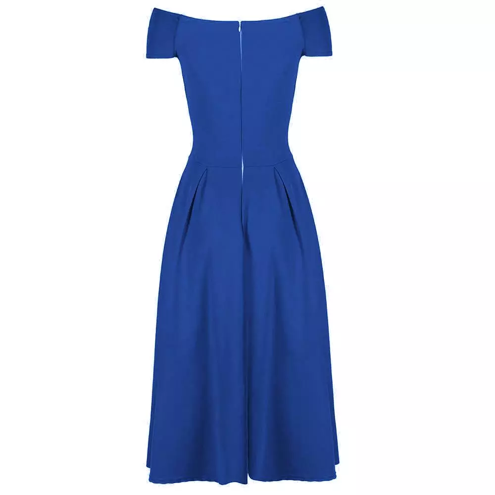 Royal Blue Crossover Vintage Bardot 50s Swing Dress