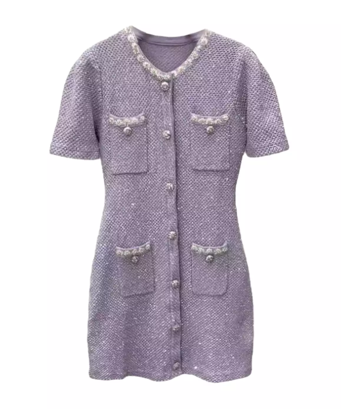 Sequin Short Knit Dress In Lavender