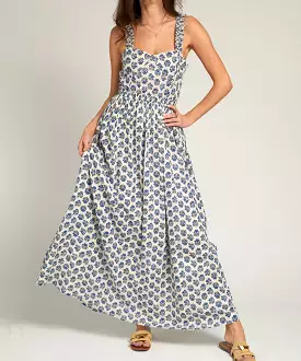 Sleeveless Maxi Dress with Open Back Detail - Blue/Ivory