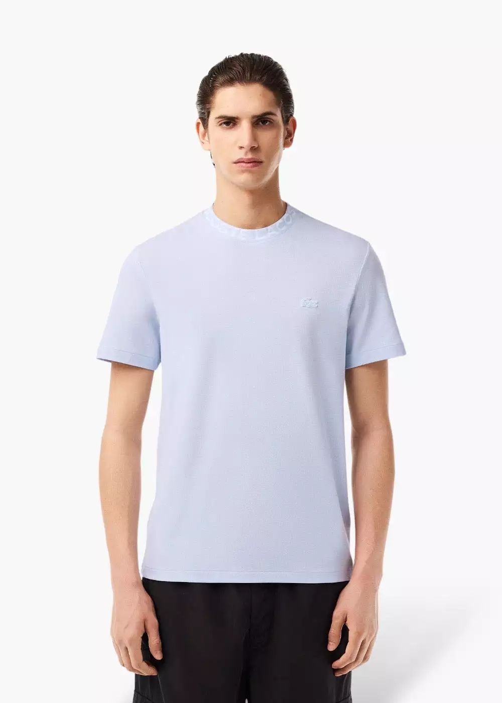 T-shirt Lacoste logo sur le col bleu gris 2K24