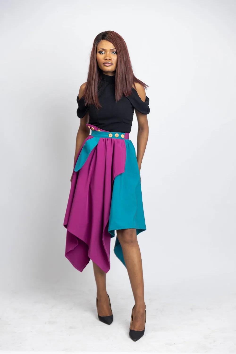 Tade Wrap Two-Toned Skater Skirt