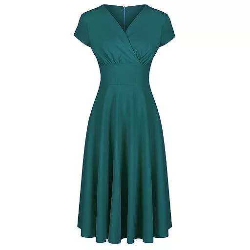 Teal Green Crossover Top Cap Sleeve Vintage A Line Swing Tea Dress