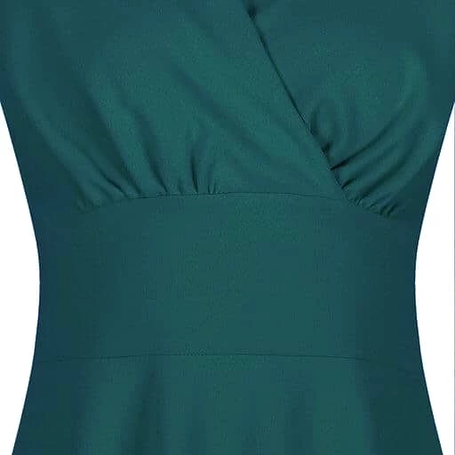 Teal Green Crossover Top Cap Sleeve Vintage A Line Swing Tea Dress