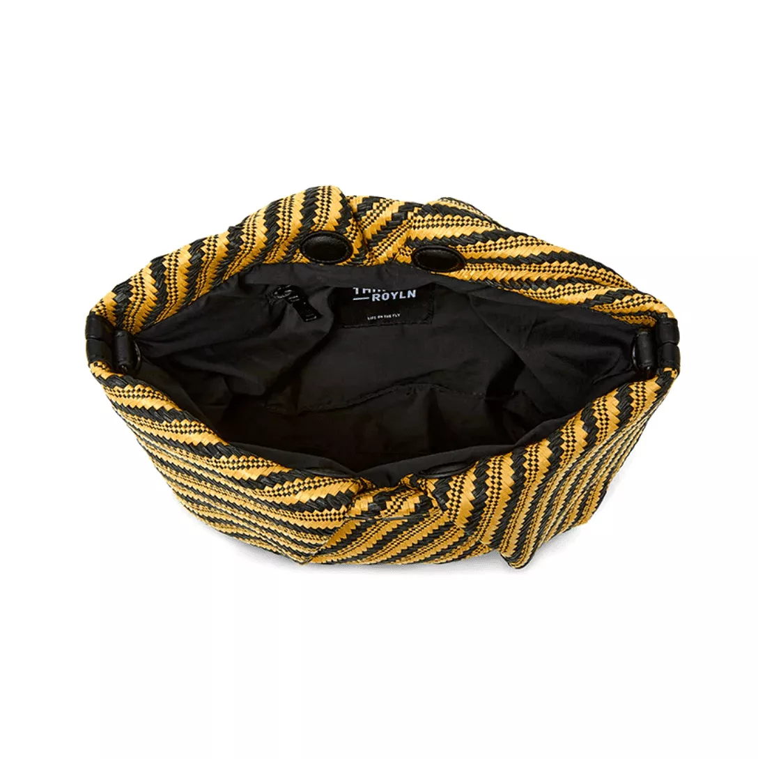 Think Royln Chic Savanna Clutch Crossbody Diagonal Stripe Raffia Handbag in Dune Black