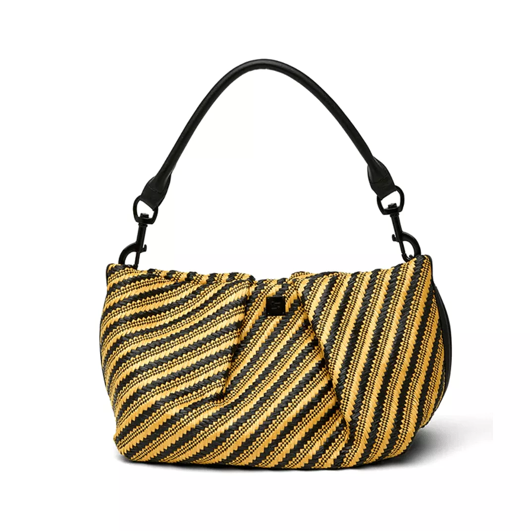 Think Royln Chic Savanna Clutch Crossbody Diagonal Stripe Raffia Handbag in Dune Black