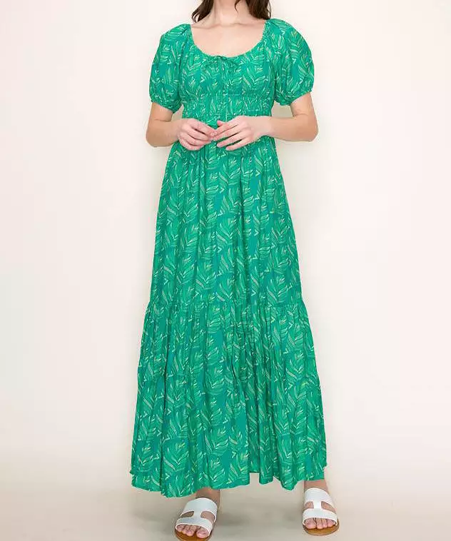 Tiered Floral Print Maxi Dress - Green