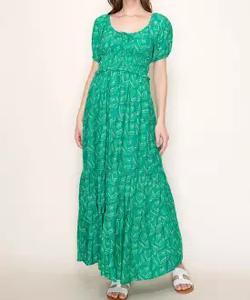 Tiered Floral Print Maxi Dress - Green