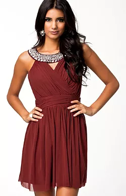 Trim Cross Front Dress Red