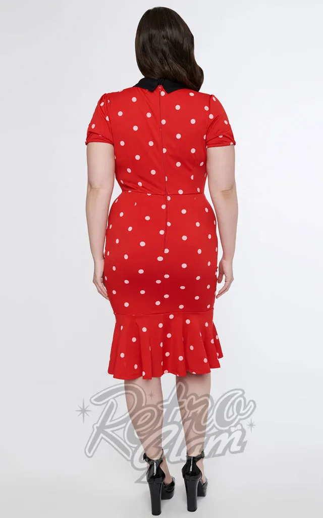 Unique Vintage Red & White Polka Dot Necktie Wiggle Dress