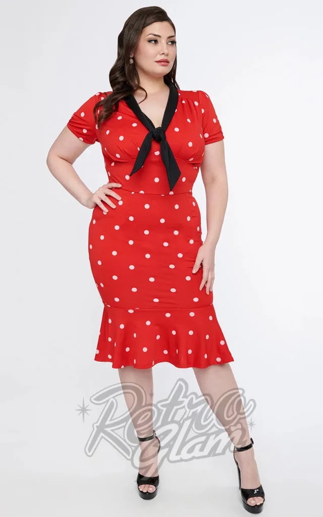 Unique Vintage Red & White Polka Dot Necktie Wiggle Dress