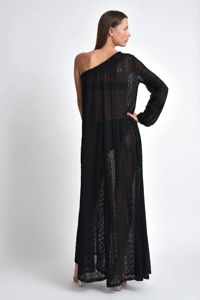 Valentino One Shoulder Stretchy Lace Jumpsuit in Black