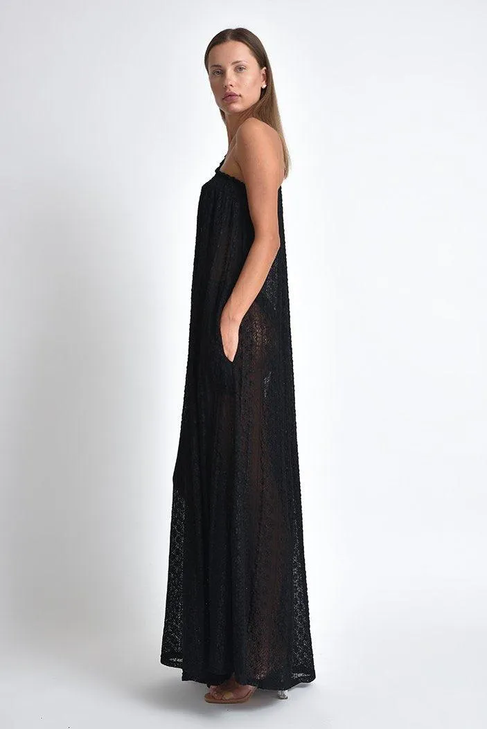 Valentino One Shoulder Stretchy Lace Jumpsuit in Black