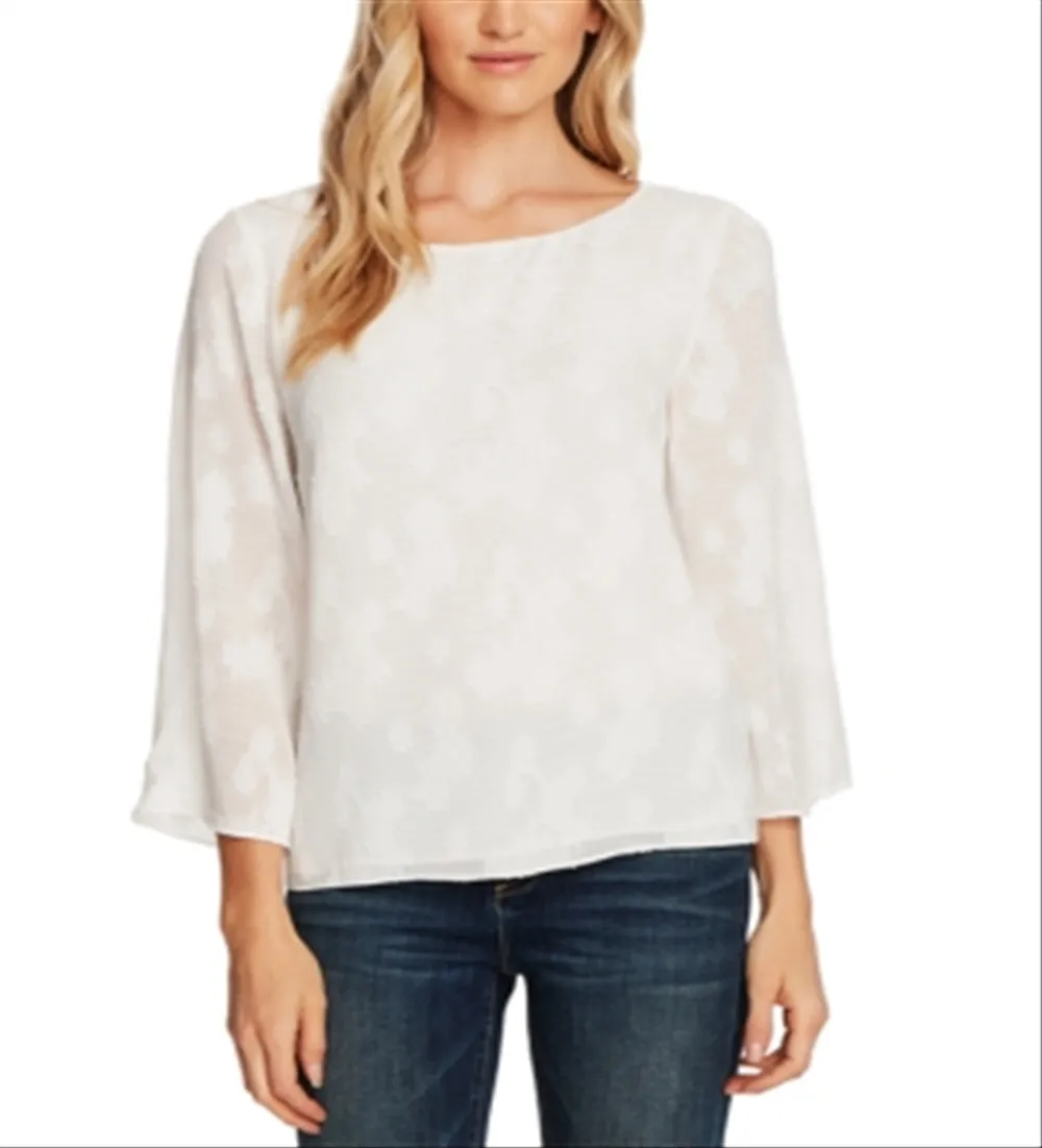 Vince Camuto Women's Floral Jacquard Bell Sleeve Blouse White Size XX-Large