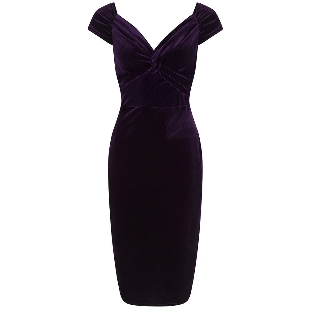 Vintage 1940s Purple Velour Crossover Wiggle Dress