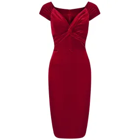 Vintage 1940s Red Velour Crossover Wiggle Dress