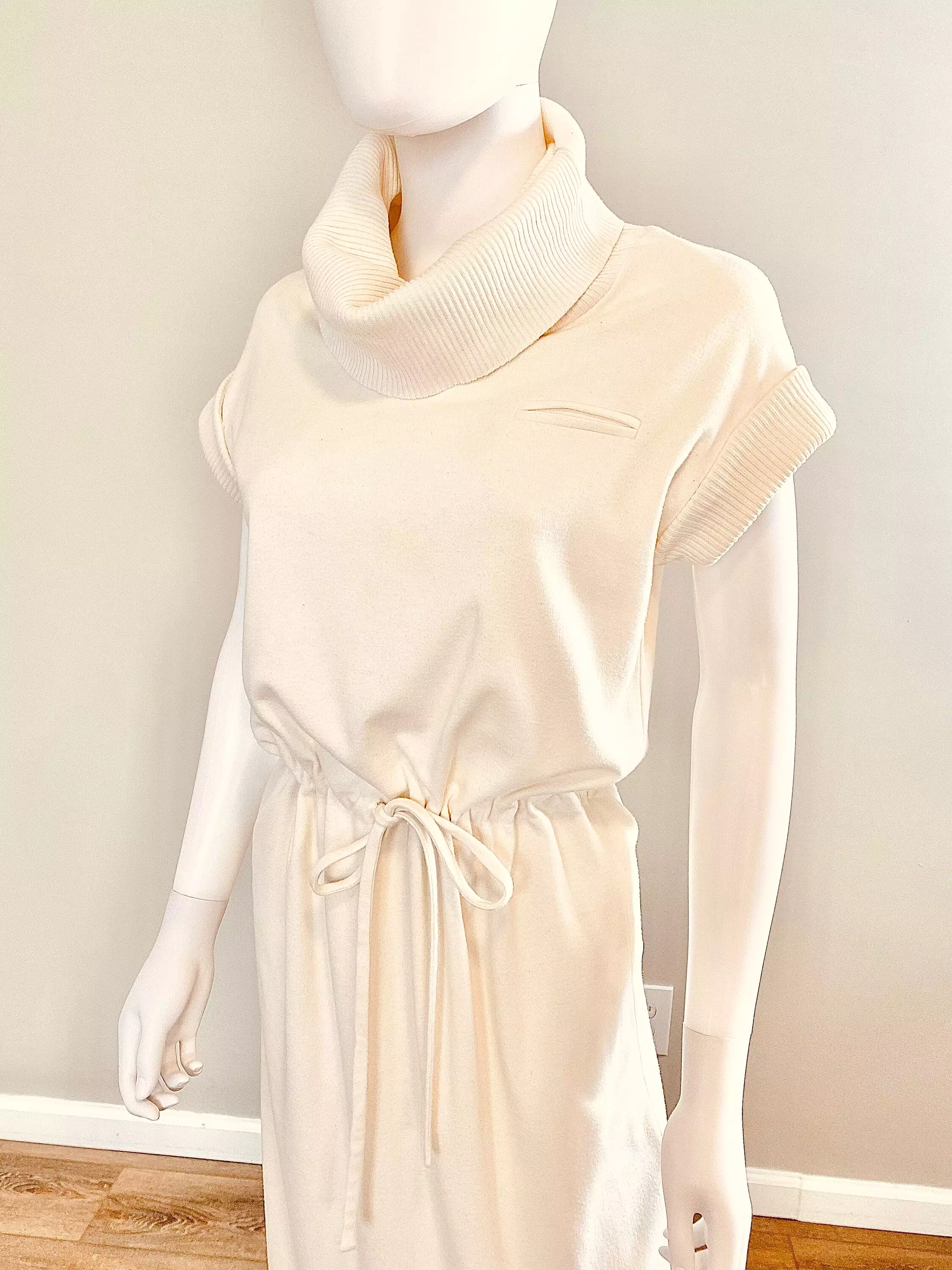 Vintage 1960s Cream Shirt Dress / 60s Kimberly Cowl Neck Cotton Dress / Size S M