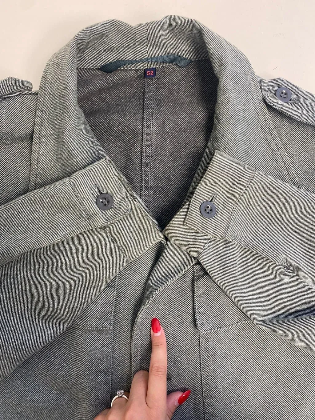 Vintage utility chore jacket in grey with pointed collar – Large