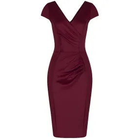 Wine Capped Sleeve Bodycon Wiggle Dress