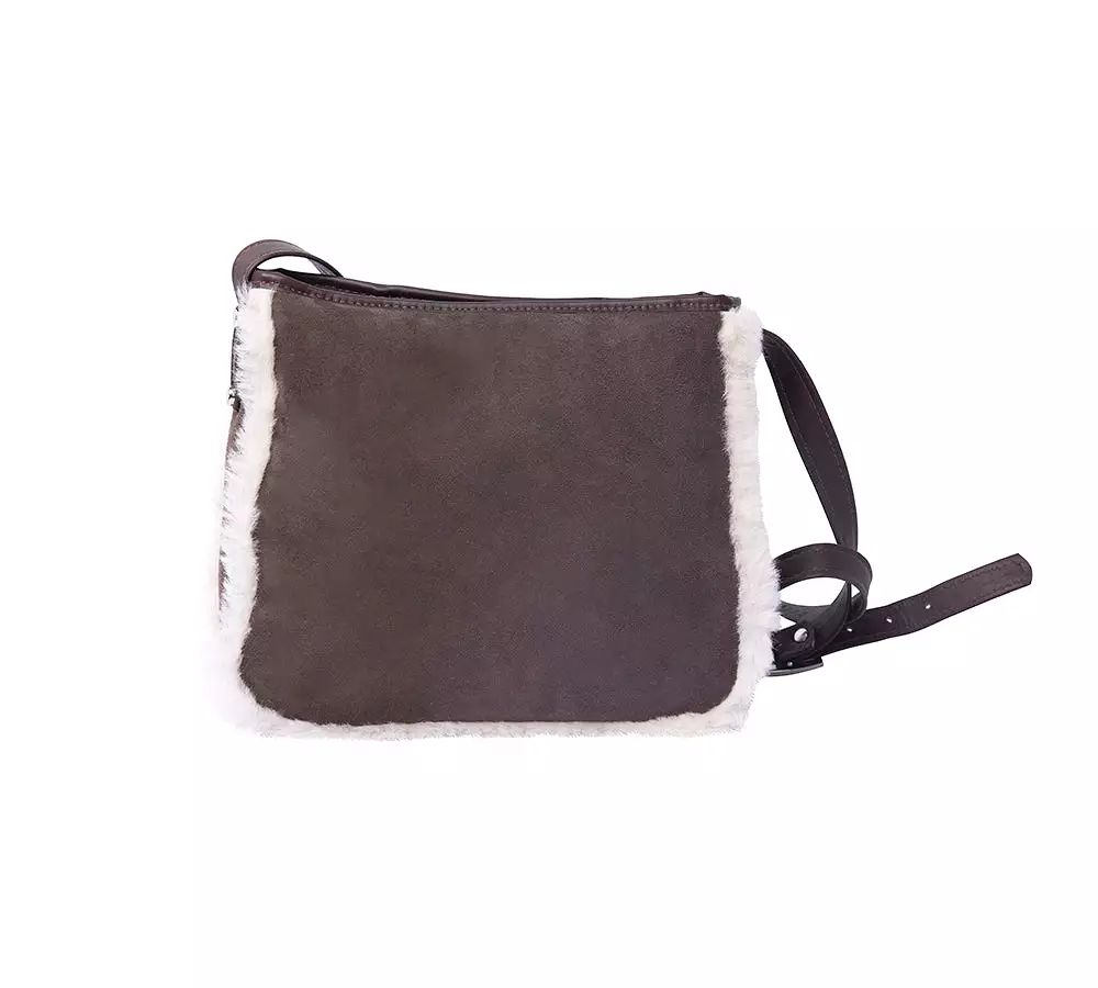 Women Sheepskin Wool Zip Shearling Lined Over Shoulder Bag