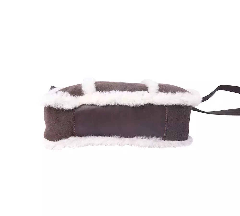 Women Sheepskin Wool Zip Shearling Lined Over Shoulder Bag