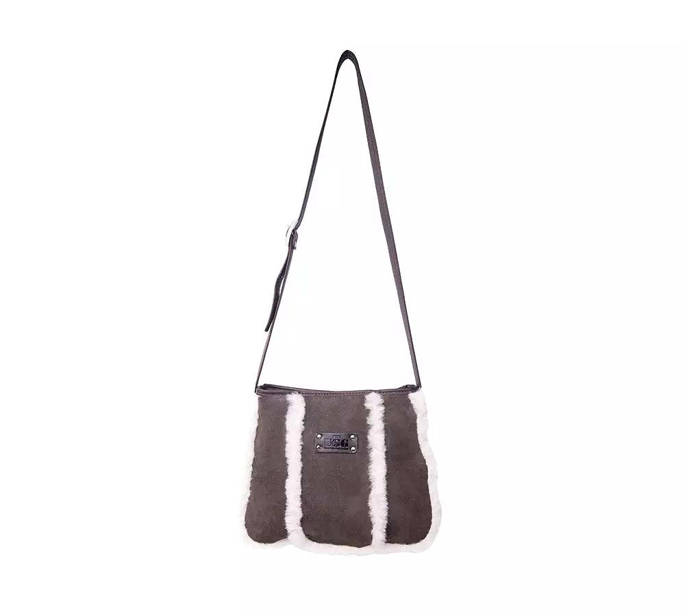 Women Sheepskin Wool Zip Shearling Lined Over Shoulder Bag