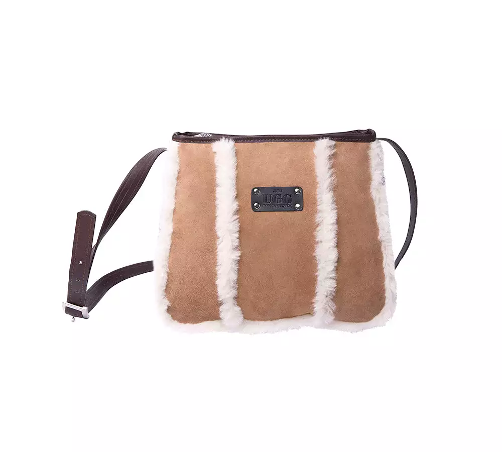 Women Sheepskin Wool Zip Shearling Lined Over Shoulder Bag