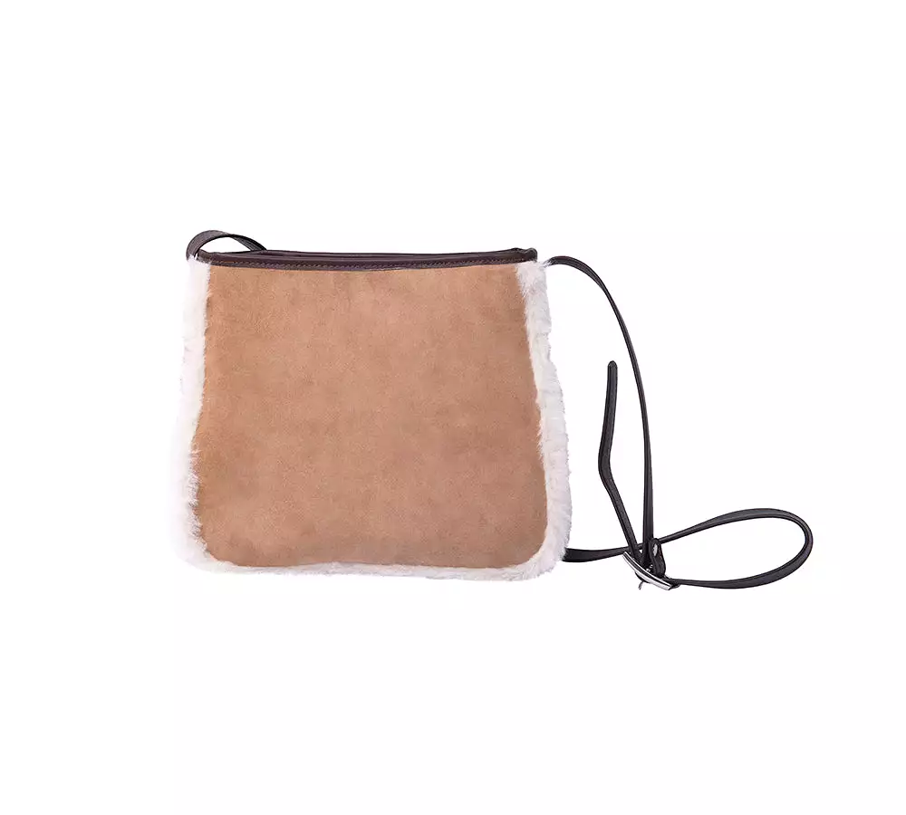 Women Sheepskin Wool Zip Shearling Lined Over Shoulder Bag