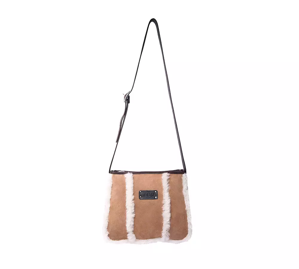 Women Sheepskin Wool Zip Shearling Lined Over Shoulder Bag