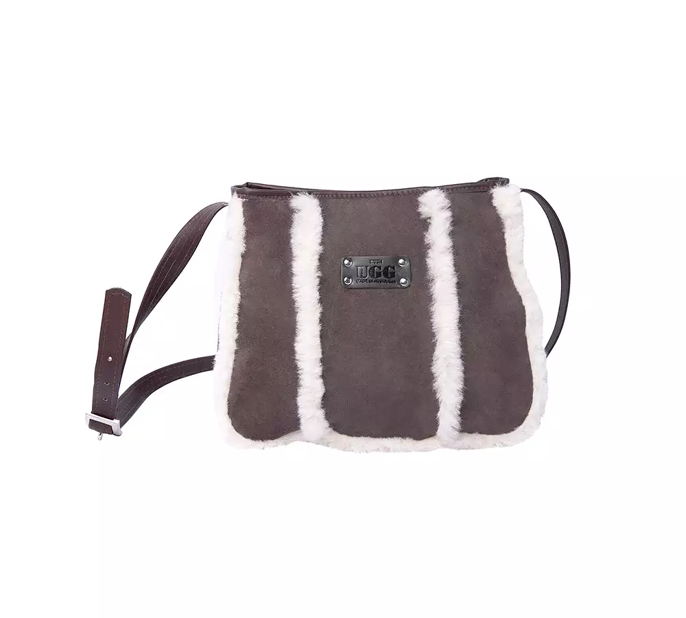 Women Sheepskin Wool Zip Shearling Lined Over Shoulder Bag