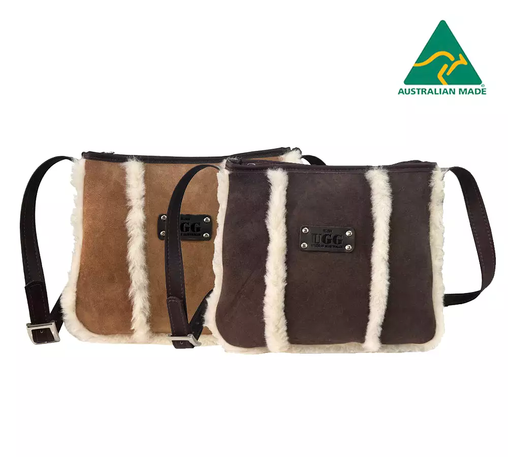 Women Sheepskin Wool Zip Shearling Lined Over Shoulder Bag