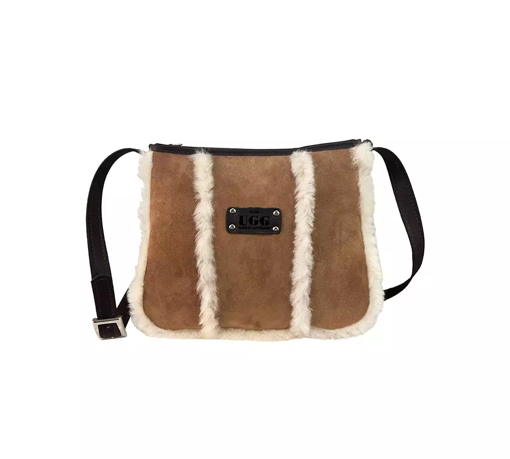 Women Sheepskin Wool Zip Shearling Lined Over Shoulder Bag