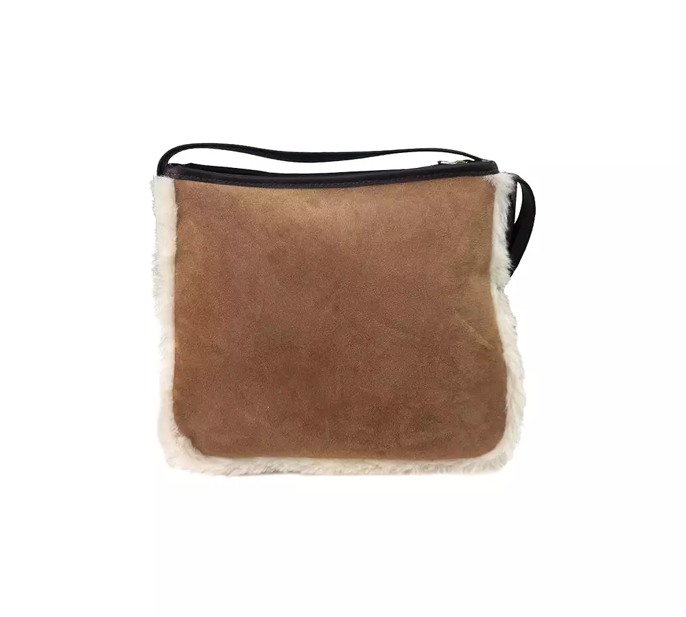 Women Sheepskin Wool Zip Shearling Lined Over Shoulder Bag