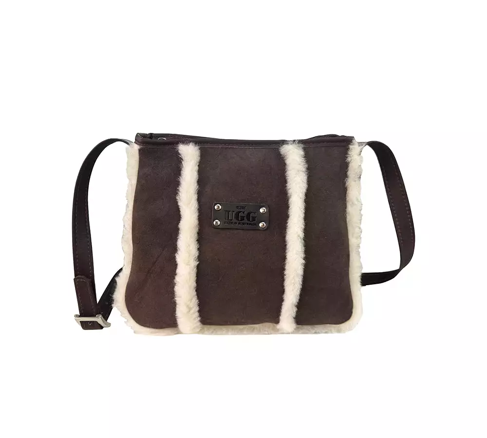 Women Sheepskin Wool Zip Shearling Lined Over Shoulder Bag