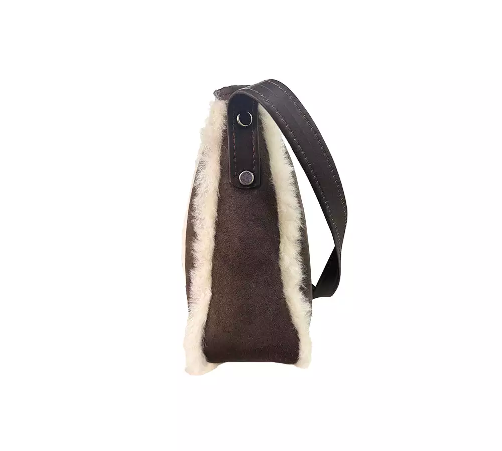 Women Sheepskin Wool Zip Shearling Lined Over Shoulder Bag