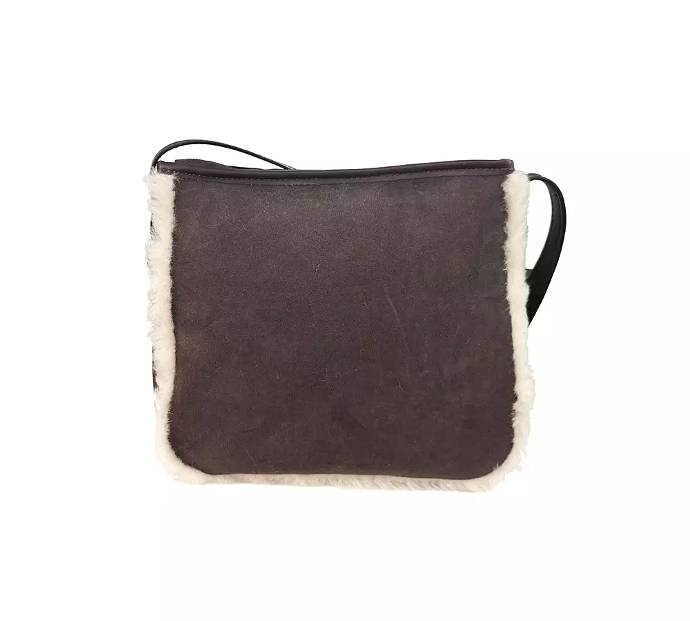 Women Sheepskin Wool Zip Shearling Lined Over Shoulder Bag