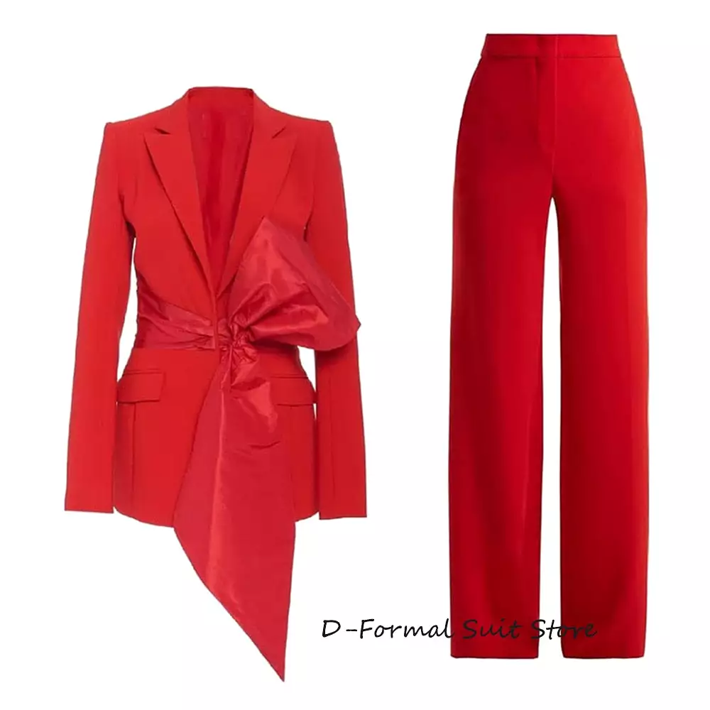 Women's 2-Piece High Street Suit Tailored Tailored Pointed Lapel Party Tuxedo Pants Set Womens Clothing Dresses for Prom Top Red